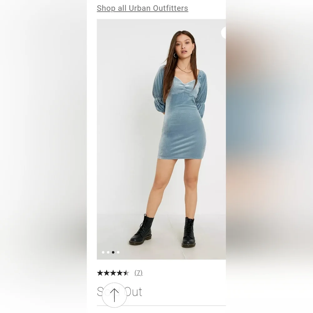 Urban Outfitters Tiffany Blue Velvet 3/4 Length Puffy Sleeves Mini Bodycon Sz XS - Picture 2 of 4